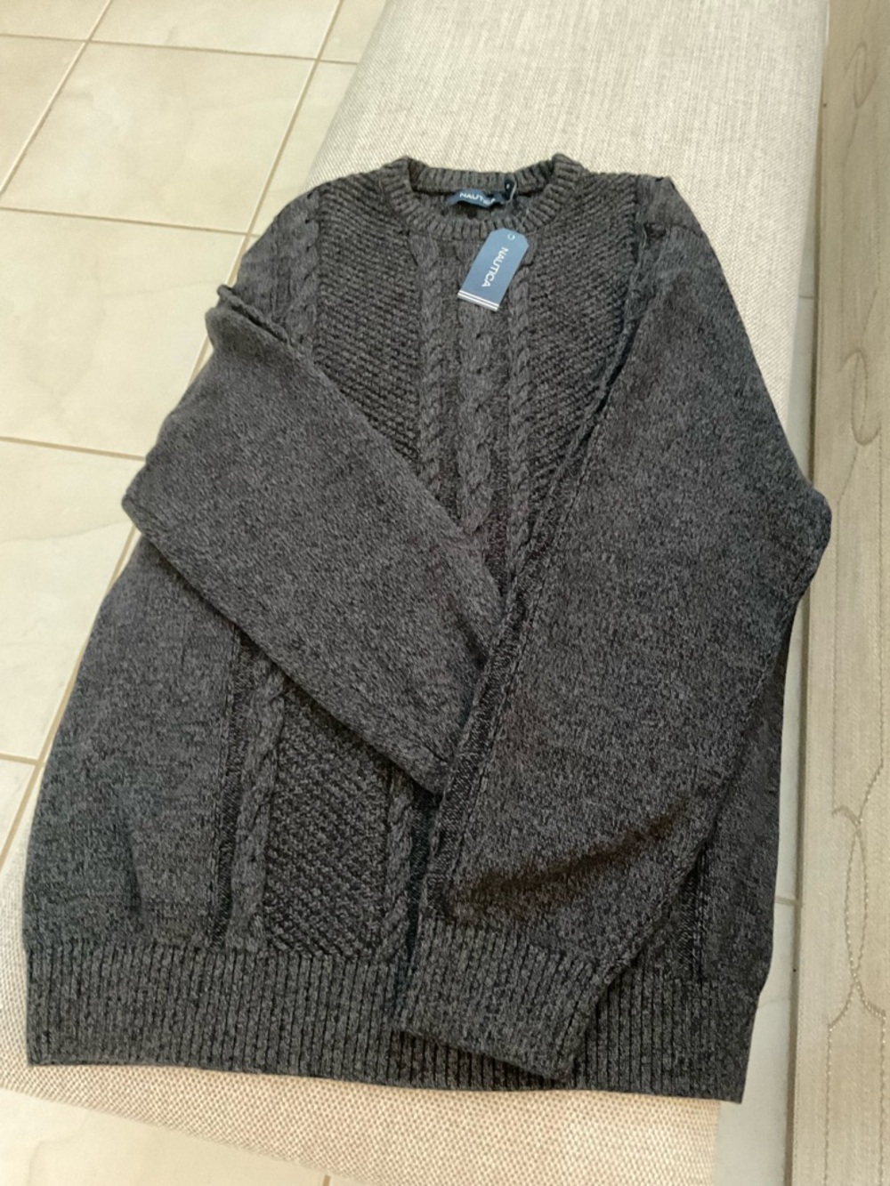 Nautica Men's Charcoal Cable Crewneck Sweater